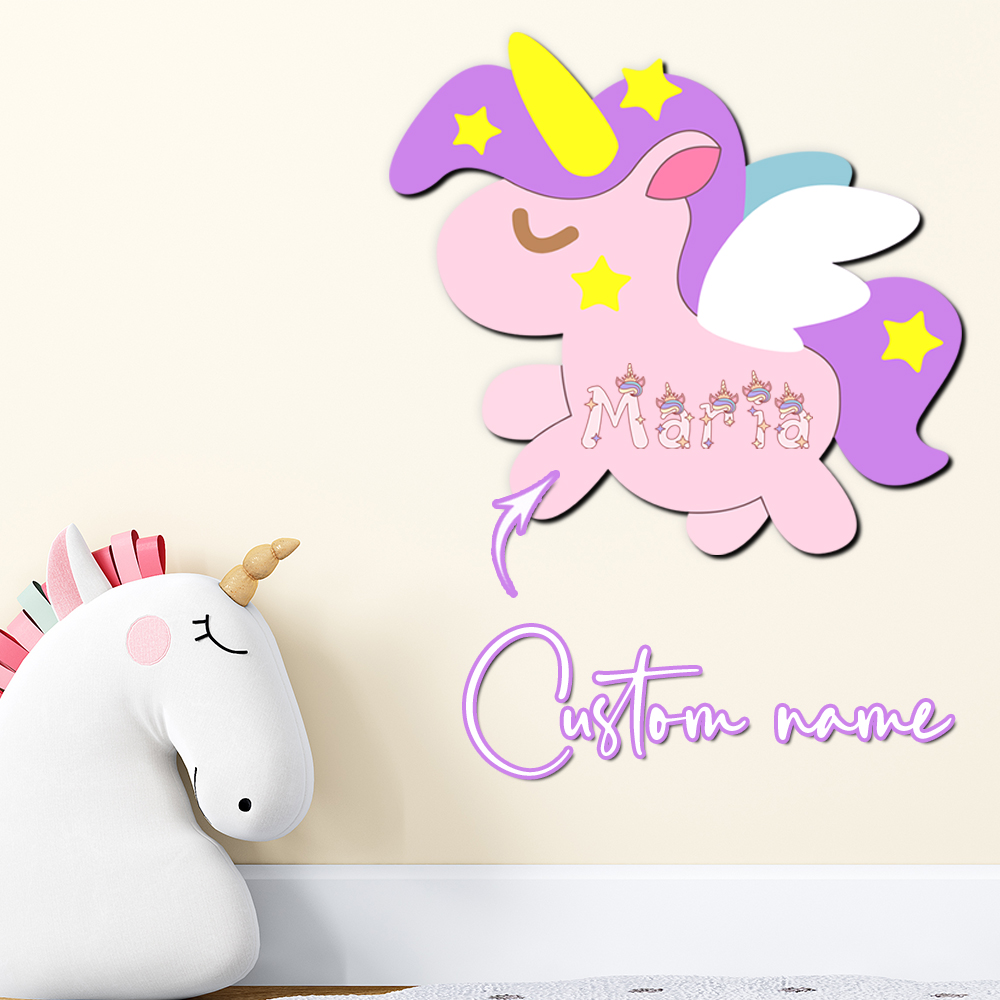 Baby Nursery Decor - Personalizowana drewniana tabliczka z imieniem jednorożca,