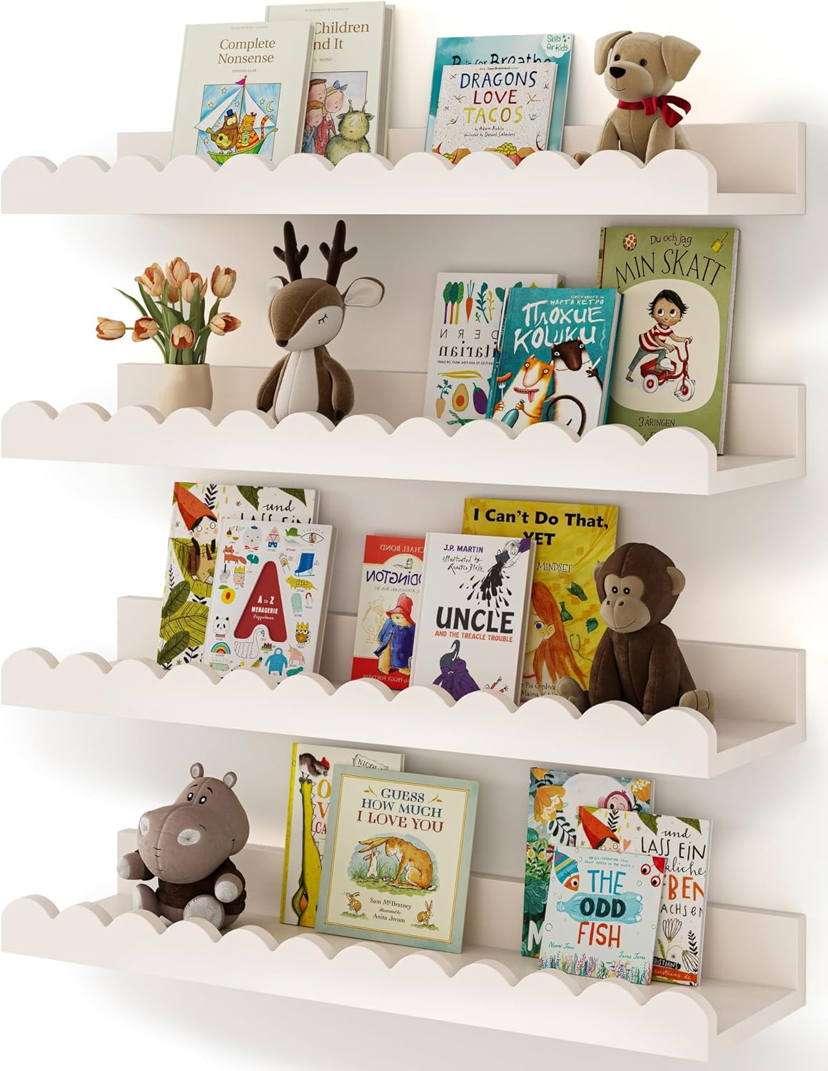 Baby Nursery Bookshelf - Zestaw 4 białych półek na książki
