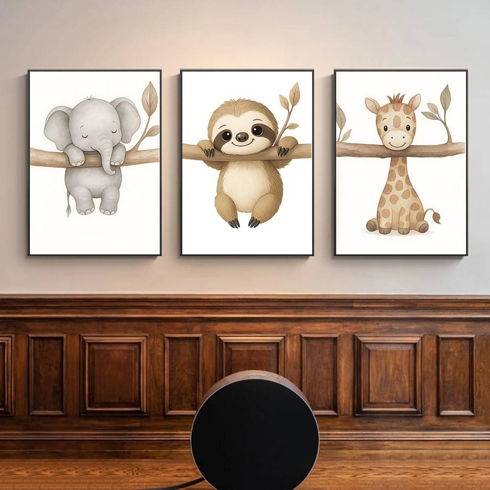 Baby Nursery Wallpaper Neutral - Neutralne Boho Safari Plakaty ze zwierzętami