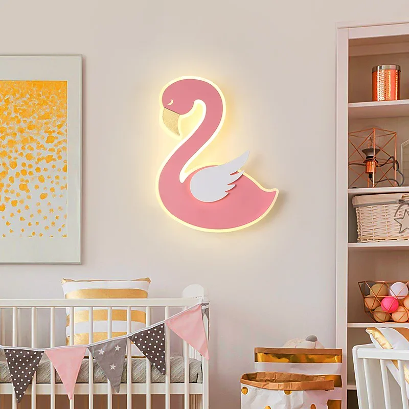 Baby Nursery Light Fixture - Lampa ścienna LED Flamingo, nordycki metalowy