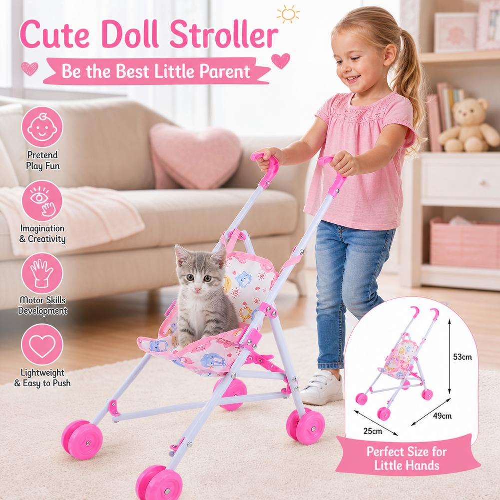 Baby Nursery Trolley - Wózek dla lalek różowy, interaktywny wózek