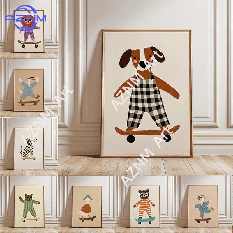 Baby Nursery Posters - 1 szt. Zabawny plakat ze zwierzętami
