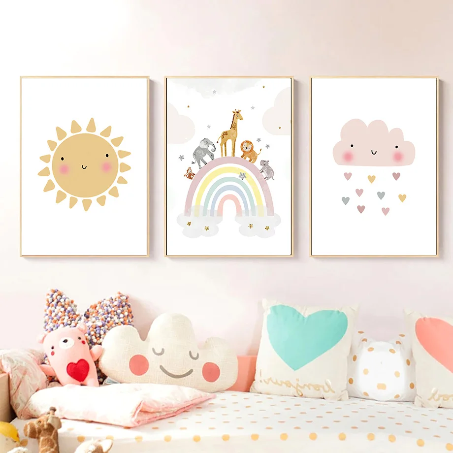 Żyrafa Słoń Balon Słońce Tęcza – Baby Nursery Posters recenzja i cena