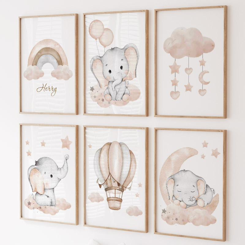 Cute Elephant Hot Balloon Moon – Baby Nursery Posters recenzja i cena