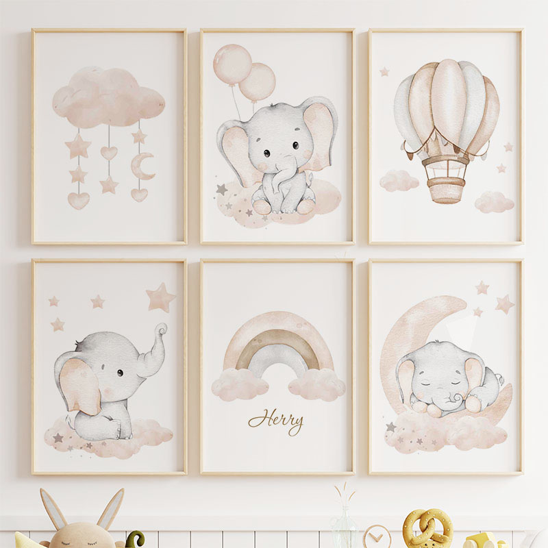 Cute Elephant Hot Balloon Moon – Baby Nursery Posters recenzja i cena