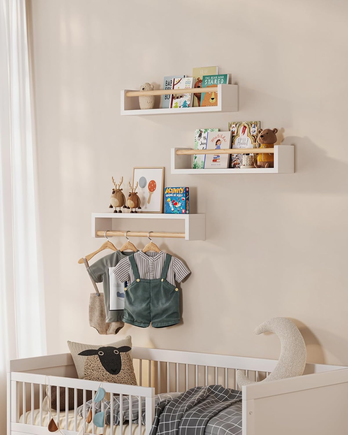 Zestaw 3 pływających półek na  – Baby Nursery Bookshelf recenzja i cena